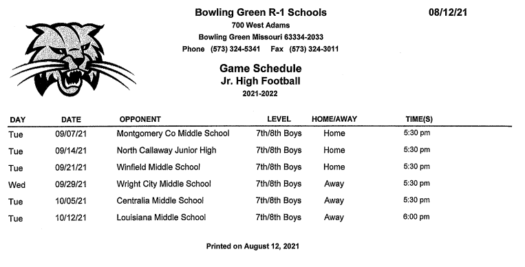 MS Football Game Schedule
