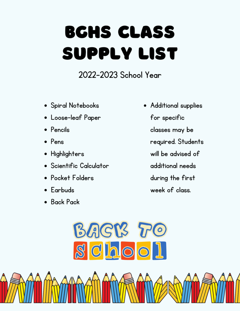 BGHS Class Supply List